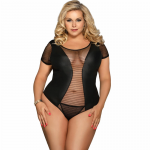 Subblime Queen Plus Black Fetish Short Sleeve Lace Teddy Bodysuit