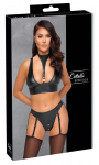 Cottelli Bondage Matte Black Bralette & Suspender Thong Set S