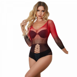 Subblime 952259 Gradient Red-Black Mesh Long Sleeve Dress One Size