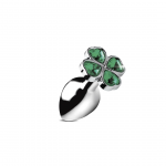 XR Brands Large Metal Plug with Clover Gem Base, Nickel-Free, Silver