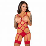 Livco Corsetti Thiara LC 20213 Red L/XL - Elegant Bodysuit & Stockings Set
