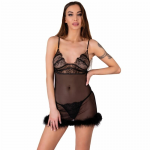 Livco Corsetti Zerunam Set - Black Mesh Babydoll & Lace Thong Lingerie