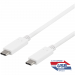 Deltaco USBC-1407M 1m 10Gbps 5A 100W Baltas USB-C Laidas