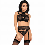 Livco Corsetti Majalesa LC 90526 Black Lace Bra, Garter Belt & Panty Set