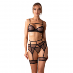 Obsessive Nuites 3-Piece Lingerie Set Black S/M - Underwired Bralette & Garter Belt