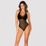 Obsessive Medilla Bodysuit XS/S - Black, Adjustable Halterneck, Lace Finish