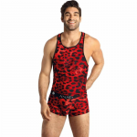 ANAIS MEN Savage Top M - Red Microfiber Animal Print, Sleeveless Design