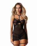 Obsessive Arrowel Chemise Black - Elegant Lace & Sheer Straps Design