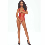 PASSION BS115 Bodystocking Grid Red - Refined Openwork Lingerie, Size Range XS-L