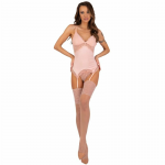 Livco Corsetti Persinne Peach 3-Piece Lace Corset Set with Stockings S/M