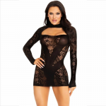 Leg Avenue Mini Dress Lace Long Sleeve Black - Elegant One Size Design
