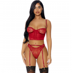Rene Rofe Peek Inside Lace Lingerie Set 3-Piece Black Size L