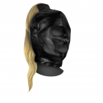 OUCH! Mask with Blonde Ponytail Black - Adjustable Faux Hair Hood
