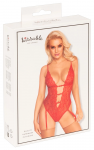 Kissable Suspender Body Red L/XL - Fine Lace, Gold Accents
