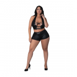 Magic Silk Thalia Halter Top & Shorts Set 2X Black - Studded Design