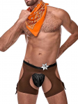 Male Power Cowboy Costume Set XL with Decorative Bandanna and Badge