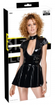 Black Level Vinyl Mini Dress XL with Decorative Front Ring, Shiny Finish