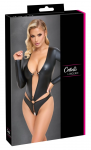 Cottelli LINGERIE Black Matte Long Sleeve Bodysuit, Open Front, S
