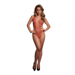 Obsessive V-Neck Intimate Bodysuit with Opaque and Mesh Panels One Size