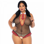 Leg Avenue Fitness Teddy Plus Size Schoolgirl Style Deep V Cut Black