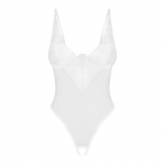 Obsessive Alissium White Bodysuit XL/2XL - Geometric Lace, Open Design