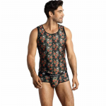 ANAIS MEN Power Top L - Sleeveless Modal Shirt with Rose & Skull Print