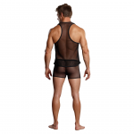 Male Power Stretch Net Tank Top Black L/XL - Racerback Design