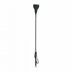 Ouch! Leather Black Whip with Long Handle and Metal Accents