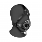 Ouch! Premium Open Mouth Plug Head Harness Black - Adjustable Leather Design