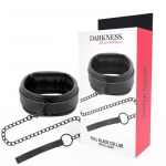 Darkness Black Adjustable Collar with Chain Leash, Padded PVC, Unisex