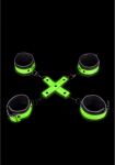 Ouch! Glow in the Dark Hand & Ankle Cuffs Set with Hogtie, Luminous Green
