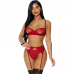 Fantasy Lingerie Just a Peek 3-Piece Lace Set with Garter M Black