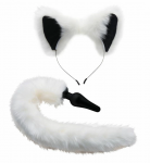 XR Brands White Fox Tail & Ears Costume Set - Soft Faux Fur, Silicone Plug