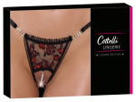 Cottelli Lingerie Lace String M/L with Removable Pearl Chain, Black/Pink