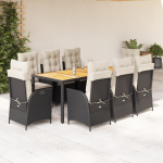 vidaXL VidaXL 9 Piece Patio Dining Set with Cushions Black Poly Rattan | 3213092 | 8721012328259