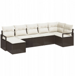 vidaXL 7-elementowy zestaw sofy ogrodowej z poduszkami Brązowy Polirattan, 2-osobowa sofa ogrodowa ze schowkiem i poduszkami Brązowy Polirattan | 3355137 | 8721288354082