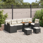 Zestaw 10 Częściowy Sofa Ogrodowa z Poduszkami Czarny Rattan Akacja, Sofa Ogrodowa 2-osobowa z Miejscem do Przechowywania i Poduszkami Czarny Rattan, Zestaw Do Jedzenia w Ogrodzie 3 Częściowy z Poduszkami Czarny Rattan Akacja | 3364200 | 8721288443199
