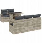 vidaXL Zestaw Sof Ogrodowych 6 Częściowy z Poduszkami Jasnoszary Rattan Poli, Sofa Dwuosobowa z Poduszkami Szara Rattan Poli | 3348738 | 8721158988522