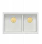 QUADRON | LOGAN 120 | granitowy zlewozmywak kuchenny SNOW WHITE + ZŁOTO PVD | wymiar: 76 x 45 x 23,5 cm | 2-komorowy wpuszczany | podbudowa szafki od: 80 cm | brak | 5905505509735