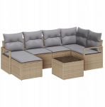 Zestaw sofy ogrodowej vidaXL 7-częściowy z poduszkami czarny z rattanu, Sofa ogrodowa vidaXL 2-osobowa z poduszkami beżowa z rattanu | 3346460 | 8721158960467