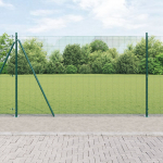 vidaXL Ogrodzenie z siatki spawanej z 13 fluksyjonowanymi słupkami Zieleń 1.4x50 m Stal | 3352479 | 8721158276421