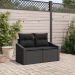 vidaXL Sofa ogrodowa 2-osobowa z pojemnikiem i poduszkami czarna polirattan | 42006791 | 8721158939685