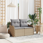 vidaXL 2-osobowa Sofa Ogrodowa z Poduszkami Beżowy Polirattan | 42006715 | 8721158938923