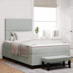 vidaXL Ł&oacute;żko Box Spring z Materacem i Ławką Jasnoszare 120x200 cm Welur | 3344438 | 8721288334855