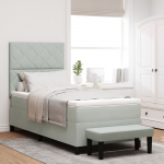 vidaXL Ł&oacute;żko z materacem i ławką jasnoszary 90x200 cm aksamit | 3344552 | 8721288335999