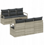 vidaXL Zestaw Sofy Ogrodowej 7 Części z Poduszkami Jasnoszary Rattan Poli, 2-osobowa Sofa Ogrodowa z Miejscem na Przechowywanie i Poduszkami Szary Rattan Poli | 3354941 | 8721288352125