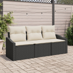 vidaXL Zestaw 3-częściowy sof ogrodowych z poduszkami czarny poly rattan | 3346577 | 8721158961631