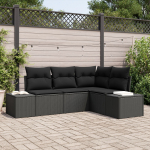 vidaXL Czarna sofa ogrodowa 4-częściowa z poduszkami z polirattanu | 3347043 | 8721158966292