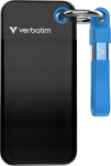 Verbatim Pocket SSD 1 TB, External SSD (black/blue, USB-C 3.2 Gen 2 (10 Gbit/s), with key ring and cable holder)