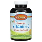 Carlson Labs vaikams kramtomos vitamino C tabletės, 250 mg natūralaus mandarino skonio &ndash; 120 vegetari&scaron;kų tablečių
